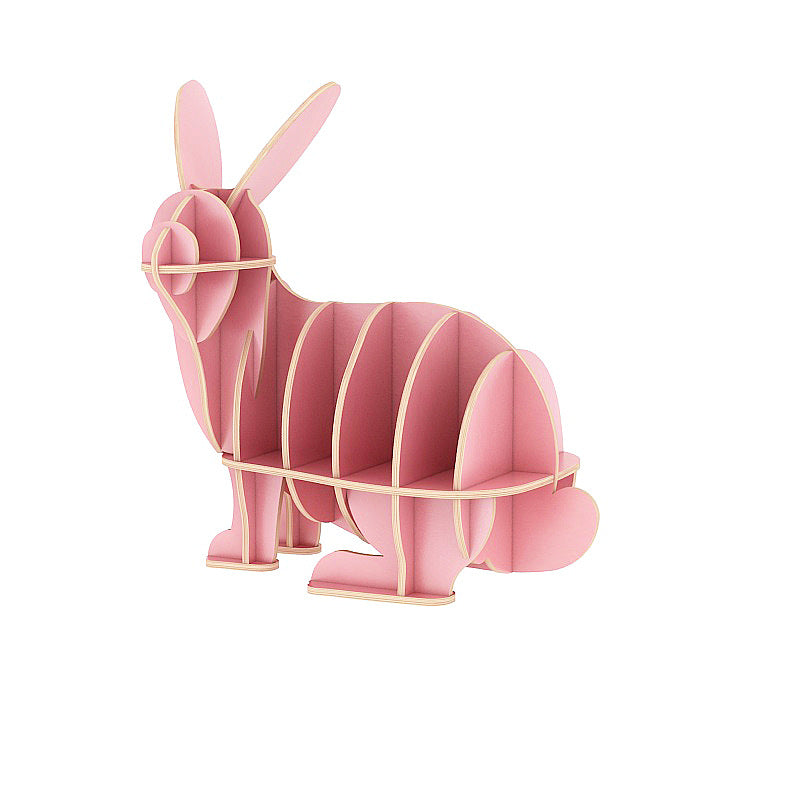 Contemporary Creative Rabbit-Shaped Solid Wood Plywood Bookshelf 5-Shelf For Living Room