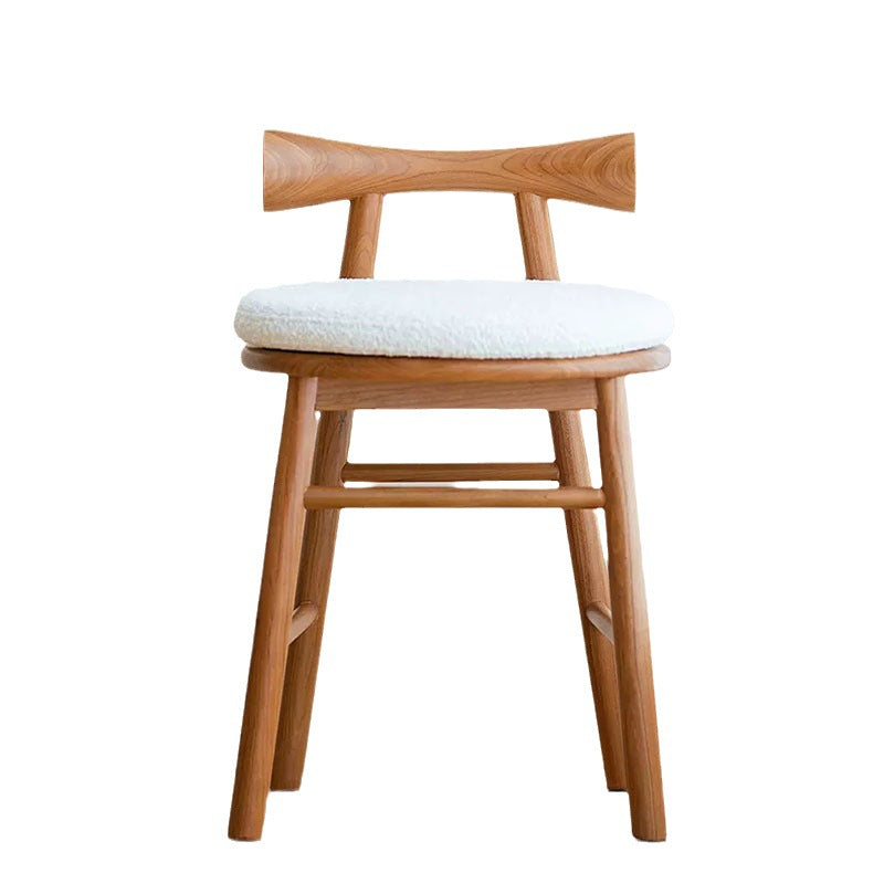 Contemporary Scandinavian Curved Bow Sherpa Fabric Rubberwood Vanity Stool Backrest Armless For Bedroom