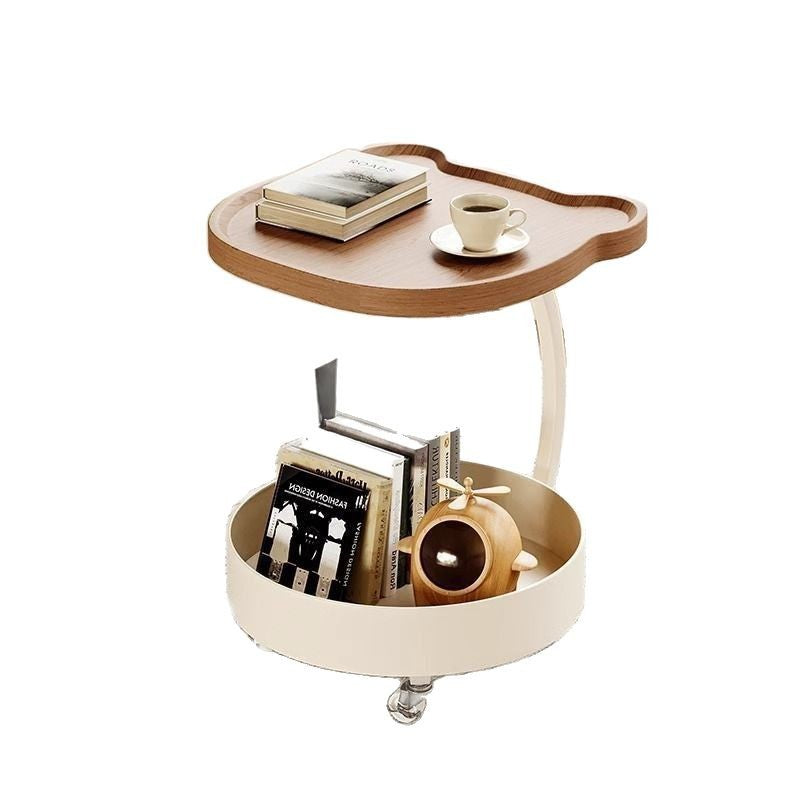 Contemporary Creative Medium-Density Fiberboard Iron Bear-Shaped Movable Side Table 2-Tier For Living Room