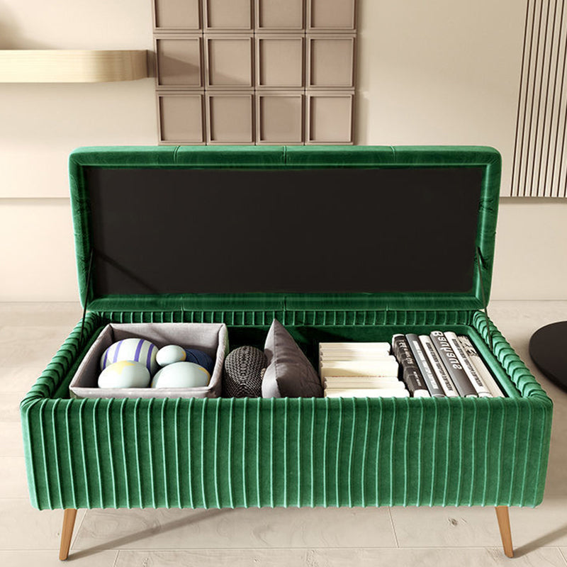 Modern Luxury Rectangular Solid Wood Frame Foam Velvet Bench 1-Storage For Entryway