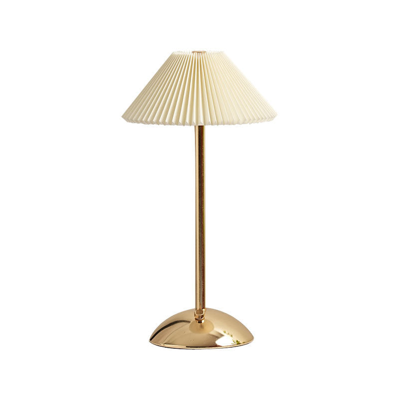 Contemporary Scandinavian Rechargeable Iron Fabric Conic Pleated 1-Light Table Lamp For Bedside