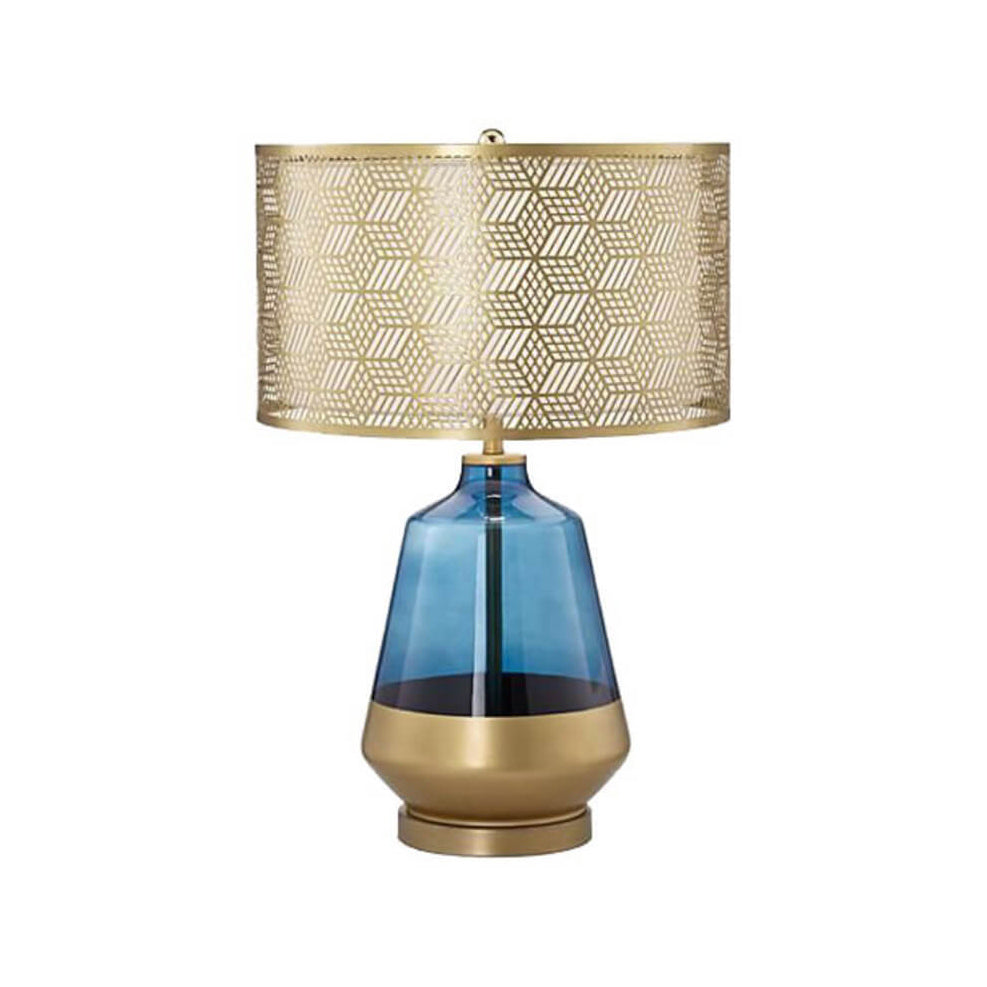 Modern Luxury Blue Glass Bottle Metal Lamp Shade 1-Light Table Lamp for Bedroom
