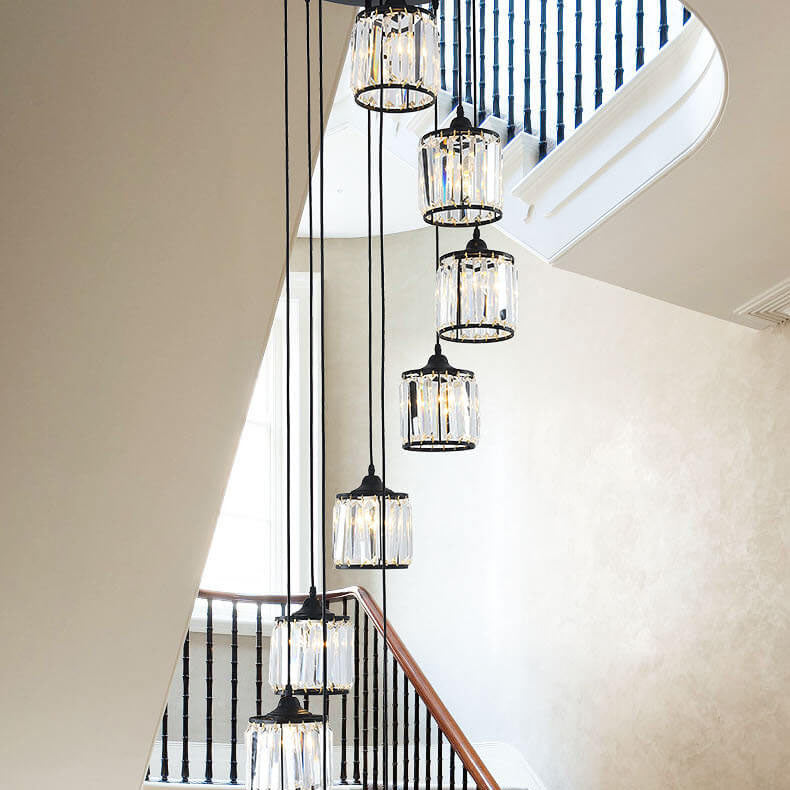 Modern Luxury Cylindrical Jar Iron Crystal 3-Light Chandelier For Dining Room