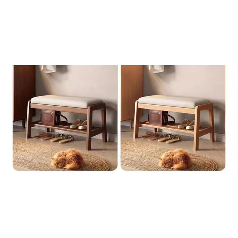 Contemporary Scandinavian Tech Fabric Pine Wood Rectangular Shoe Bench With 1 Shelf For Entryways