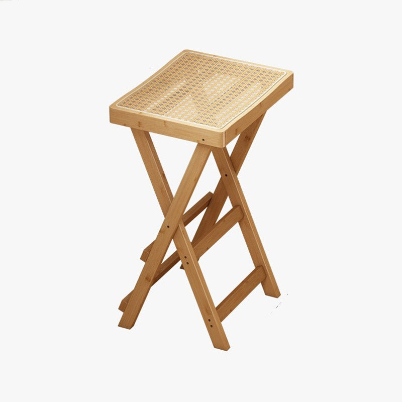 Contemporary Nordic Bamboo & Rattan Weaving Rectangular Folding Bar Stool For Dining Room & Kitchen