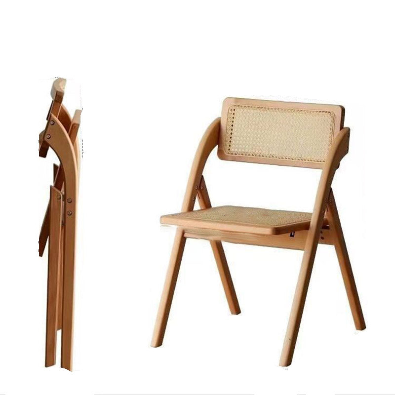 Contemporary Nordic Rubberwood & Rattan Weaving Rectangular Folding Dining Chair With Backrest For Dining Room