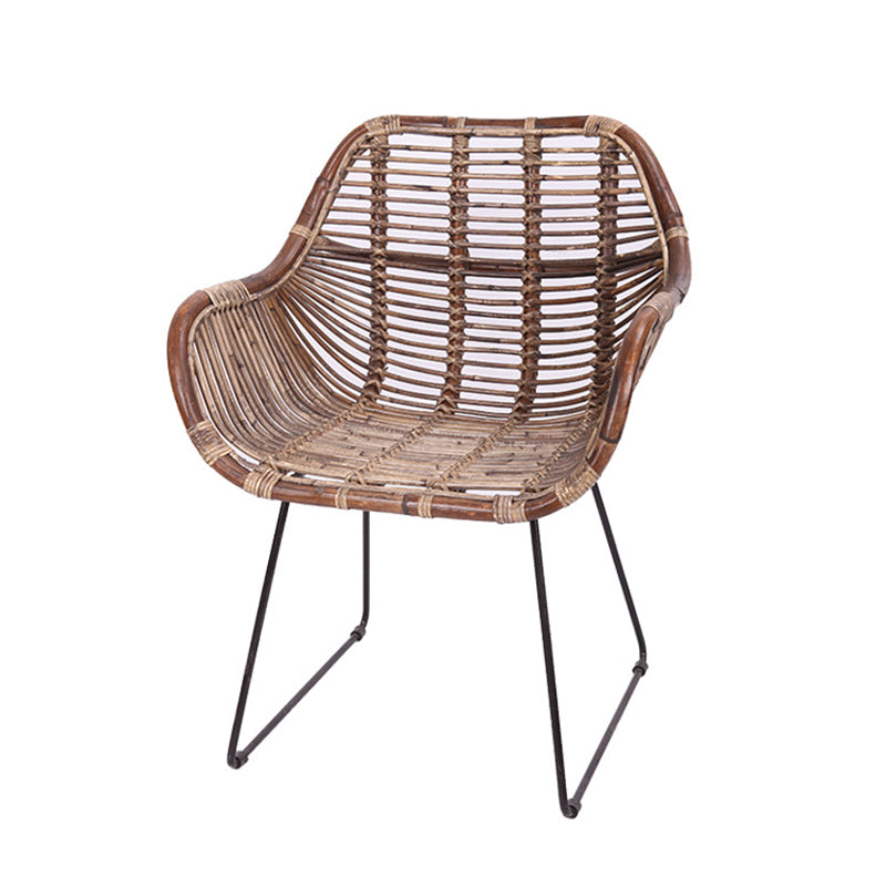 Contemporary Nordic Handwoven Natural Rattan Lounge Chair - Accent Chair With Ergonomic Backrest & Iron Base For Indoor & Outdoor Living
