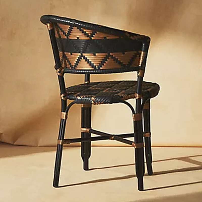 Traditional French Bistro Rattan Weaving Dining Chair With Handwoven Geometric Pattern - Back Chair For Dining Room & Cafe