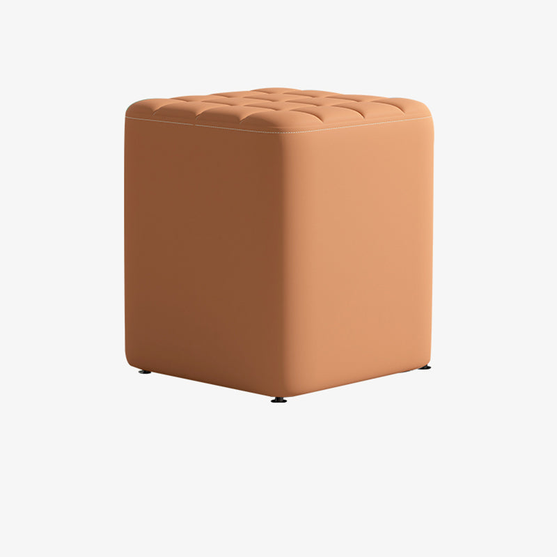Modern Minimalist Solid Wood & Plywood Framed Faux Leather Rectangular Upholstered Low Stool For Entryway