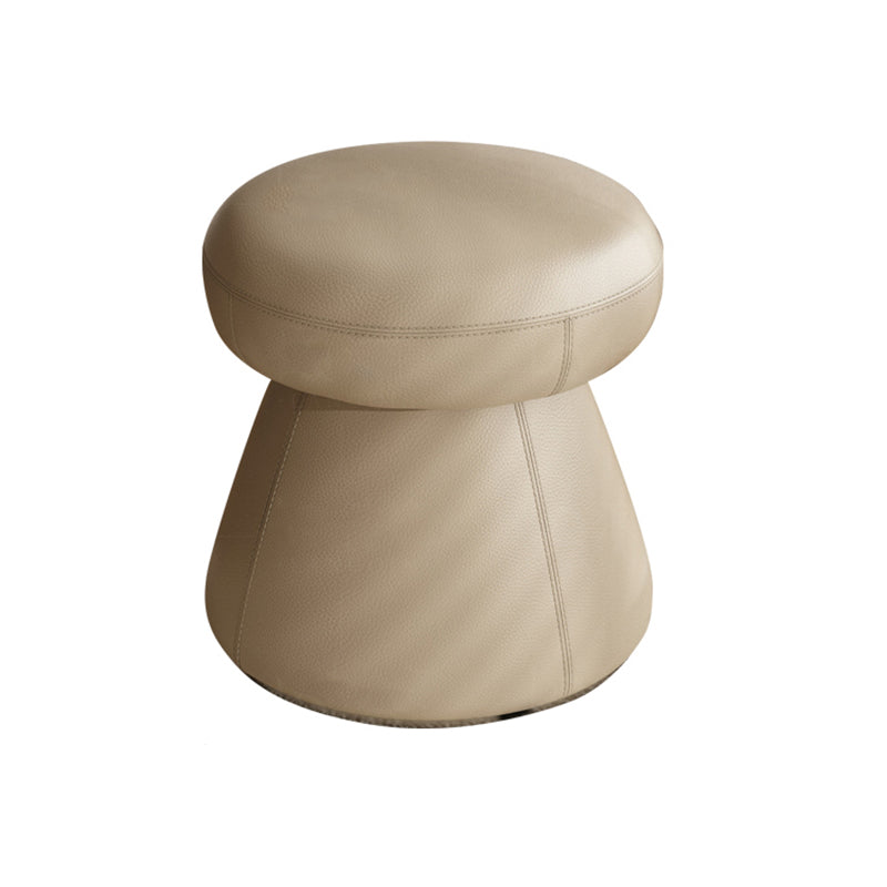 Modern Minimalist Solid Wood & Plywood Microfiber Leather Mushroom-Shaped Round Vanity Stool With Swivel For Bedroom