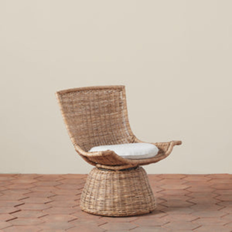 Contemporary Scandinavian Indonesian Rattan Weaving Swivel Lounge Chair - Back Chair With Handwoven Texture For Living Room