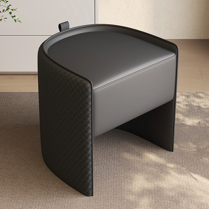 Modern Luxury Solid Wood & Microfiber Leather & Genuine Leather & Plywood Vanity Stool With Floating Base & Pull Handle For Bedroom