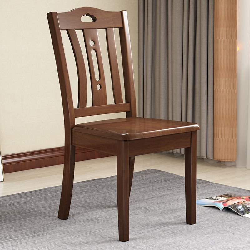 Traditional Chinese Solid Wood Dining Chair With Openwork Backrest For Dining Room