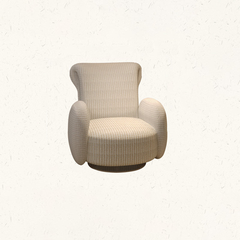 Traditional Vintage Stainless Steel & Chenille Swivel Upholstery Accent Chair With Backrest & Armrest Curved Silhouette For Living Room