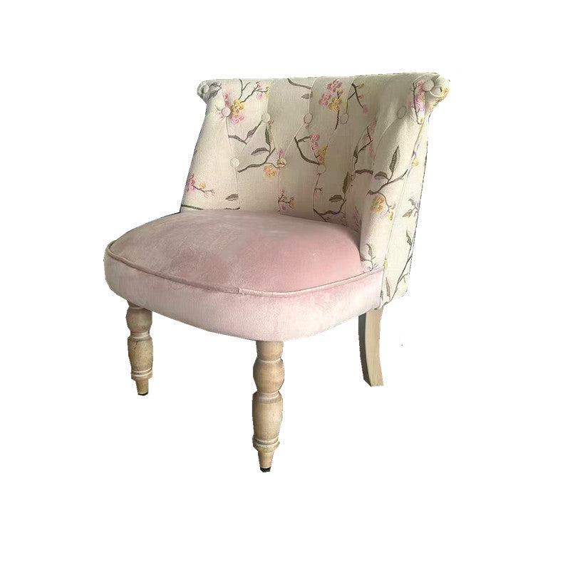 Traditional French Velvet Fabric Solid Wood Upholstered Rounded Vanity Stool With Backrest For Bedroom