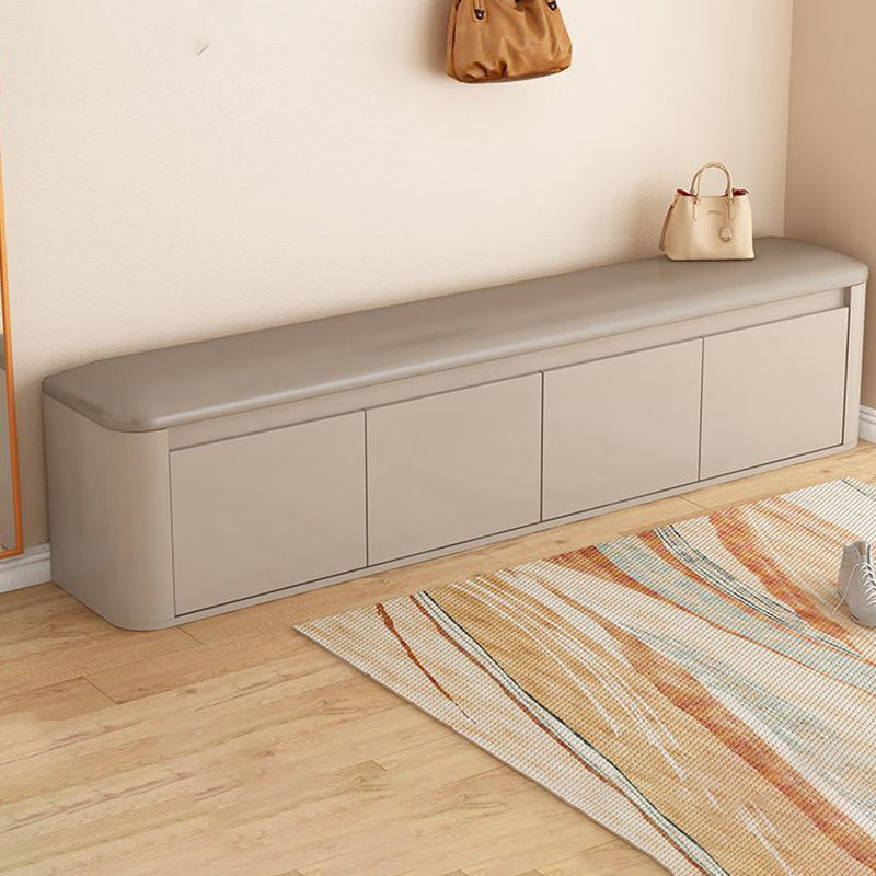 Contemporary Nordic Eco Board & Faux Leather Rounded Rectangular Shoe Bench With 3-Tier Storage For Entryway