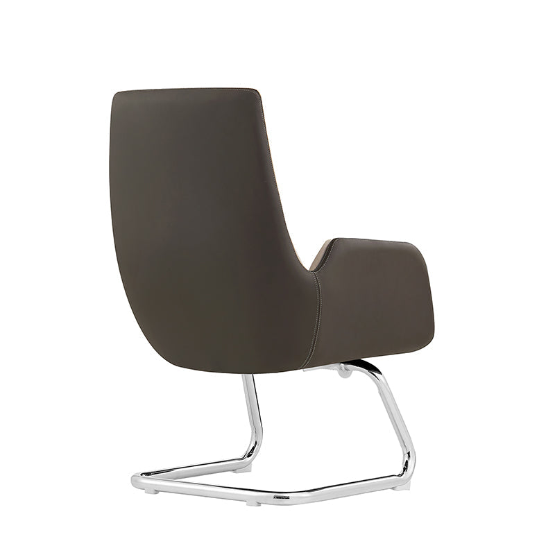Modern Minimalist Ergonomic Mid Back Leather Plywood & Metal Office Chair - Upholstered Desk Chair With Armrests Comfortable Reception Chair For Home Office