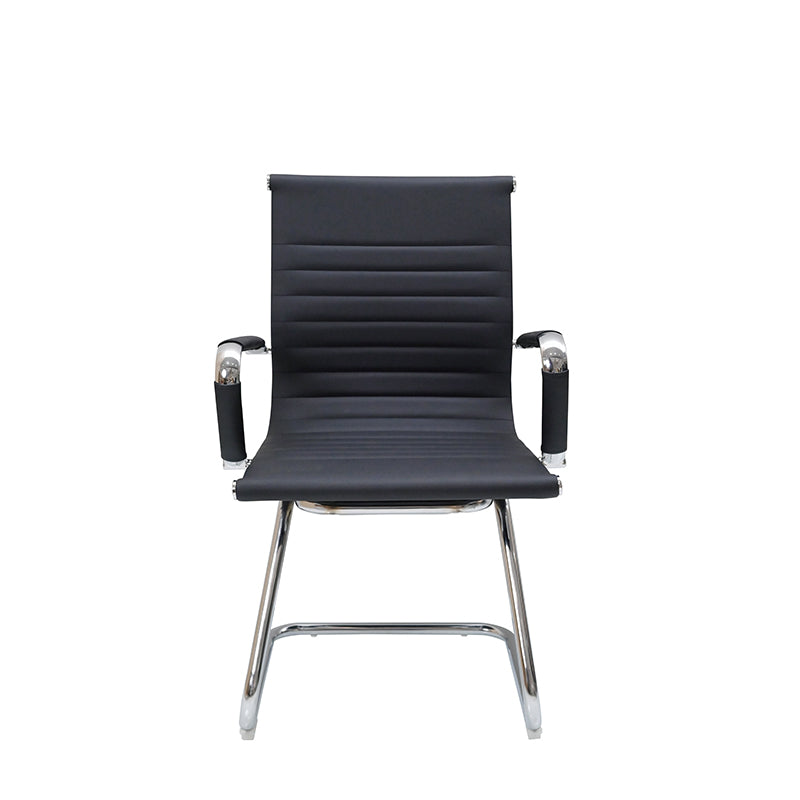 Modern Minimalist Leather Oxford Fabric Metal Conference Desk Chair - Ergonomic Mid Back Office Guest Chair For Meeting Room Reception