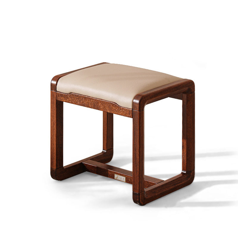 Modern Minimalist Solid Wood Vanity Stool With Faux Leather Cushion For Bedroom & Dressing Area