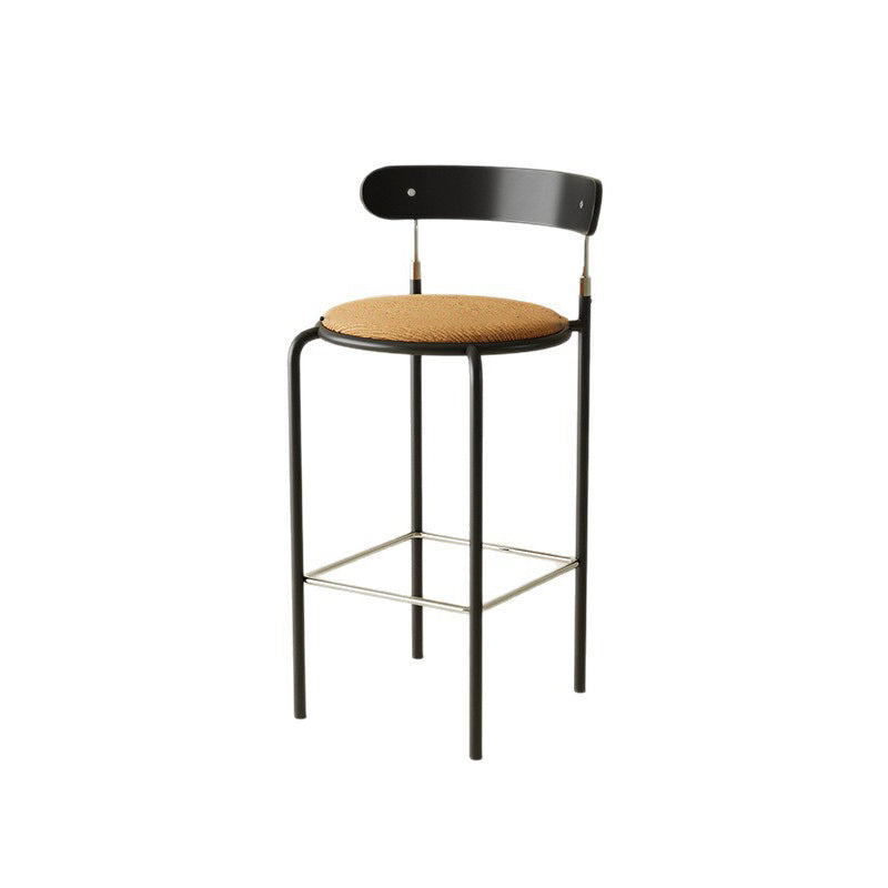 Modern Minimalist Round Wrought Iron Plywood Fabric Bar Stool Backrest Footrest For Dining Room