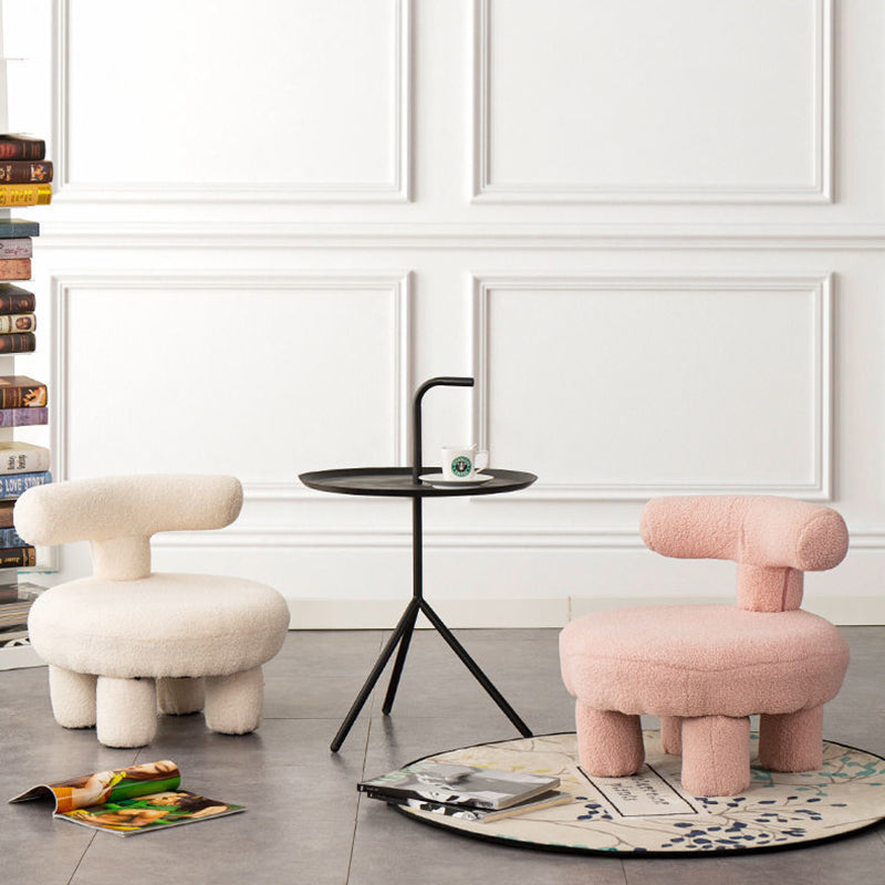 Modern Minimalist MDF Sherpa Fabric Round Low Stool With Backrest For Living Room & Entryway
