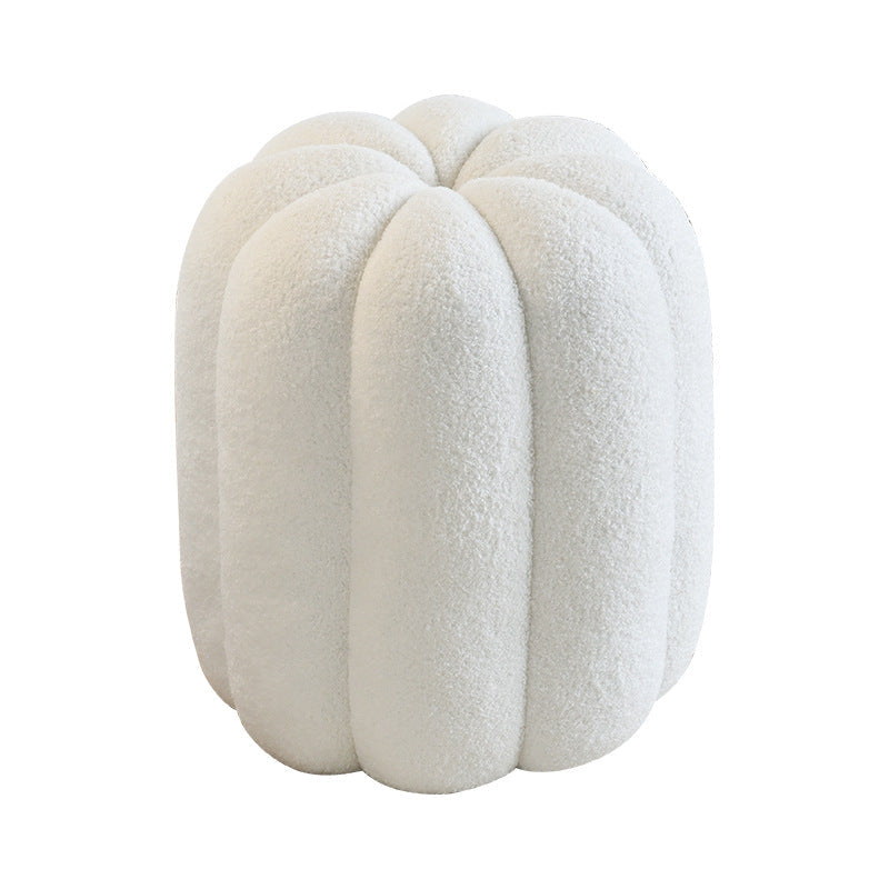 Contemporary Creative Soft Velvet Sherpa Fabric Pumpkin-Shaped Plywood Vanity Stool For Bedroom