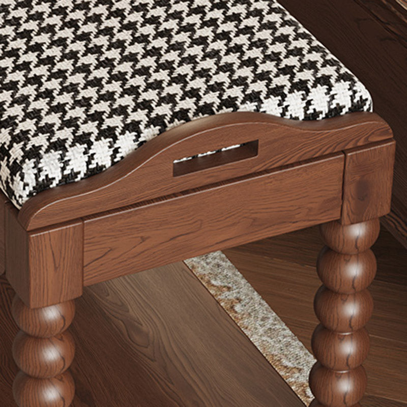 Traditional French Solid Wood Fabric Rectangular Shoe Bench Turned Legs With 2-Tier Storage For Entryway