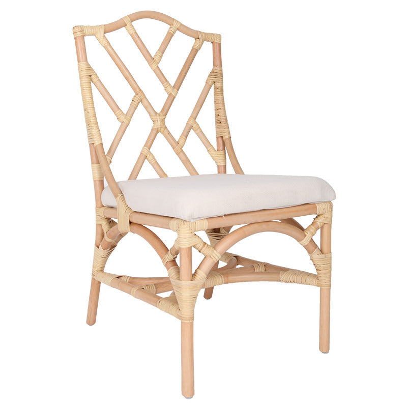 Contemporary Scandinavian Handwoven Natural Rattan Dining Chair With Waterproof Cushioned - Back Chair For Indoor & Outdoor Use