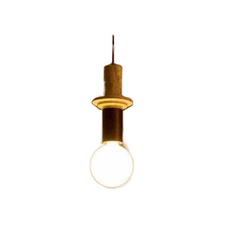 Contemporary Scandinavian Cylinder Yellow Travertine Solid Wood 1-Light Pendant Light For Bedroom & Living Room
