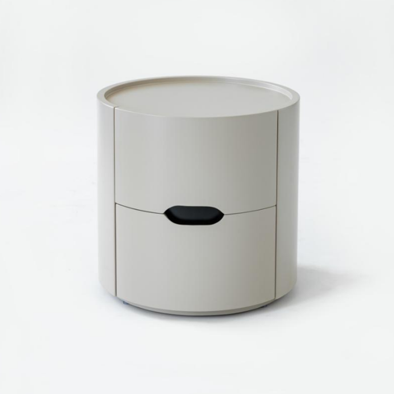 Modern Minimalist Cylinder Plywood & E1 MDF Nightstand With Double Storage Drawers And Protective Raised Rim For Bedroom