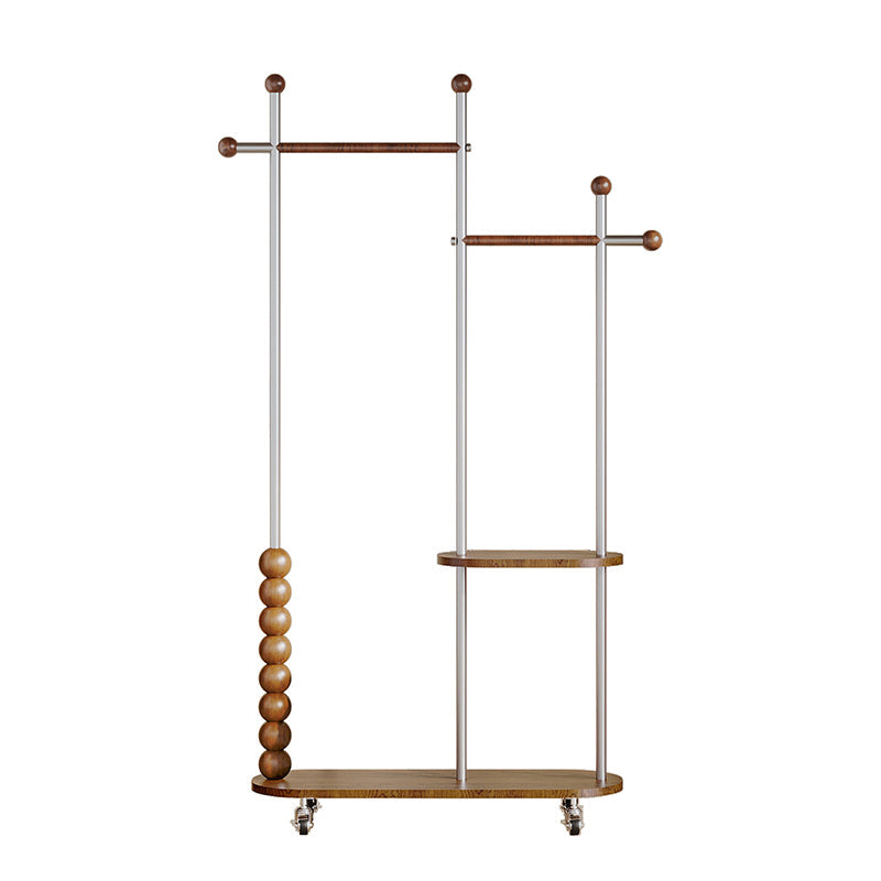 Modern Minimalist Stainless Steel/Carbon Steel & Plywood Oval Freestanding Hall Tree With Double Hanging Bars For Bedroom