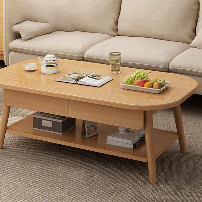 Modern Minimalist Eco Board Rounded Rectangle Coffee Table With 2 Drawers For Living Room