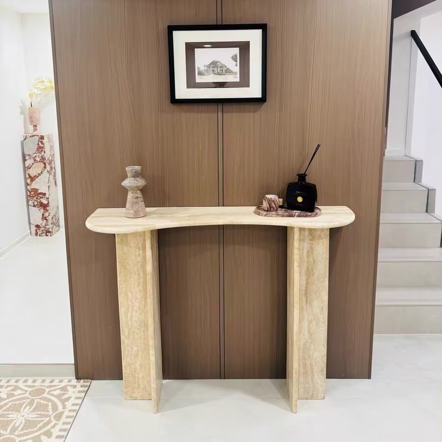 Modern Minimalist Natural Travertine Premium Console Table For Entryway & Living Room