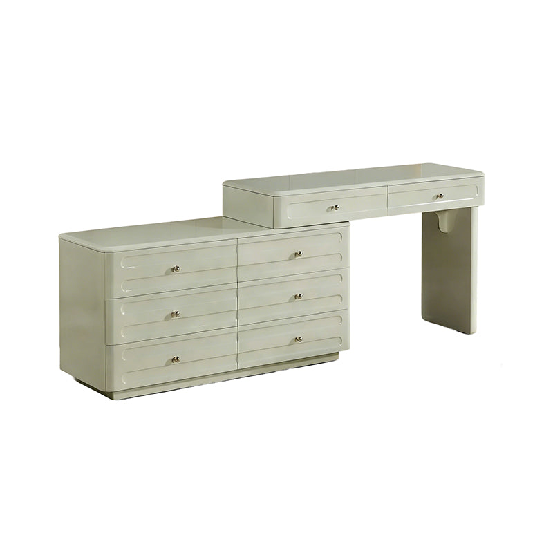 Space-Saving Expandable Dressing Table With Storage - Modern Minimalist MDF & Solid Particle Board Makeup Vanity With 8 Drawers For Bedroom
