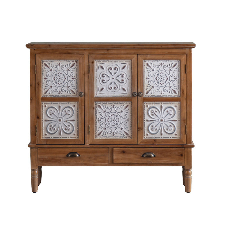 Traditional French Iron Solid Wood & MDF Rectangular Patterned Storage Cabinet With 2/3-Tier For Living Room