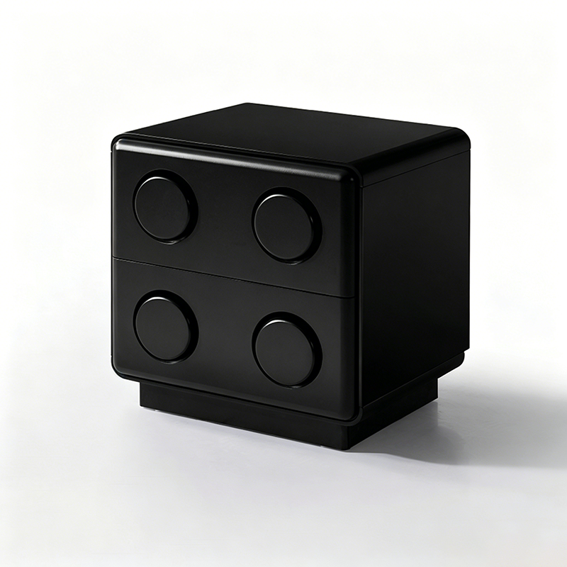 Contemporary Creative MDF Nightstand - Block-Inspired 2-Drawer Bedside Storage Cabinet With Rounded Edges & Built-in Knob Handles For Bedroom