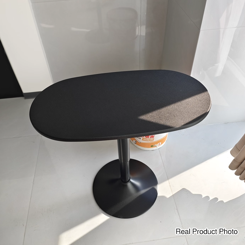 Modern Minimalist Stone Slab MDF Top Steel Oval Side Table With Adjustable Height & Rotating Desktop For Living Room & Bedroom