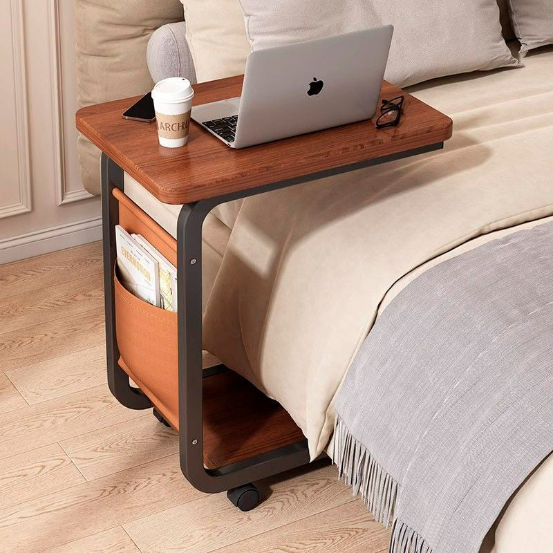 Modern Minimalist Rectangular Rounded-Edge MDF Iron Movable Coffee Table 2-Tier For Living Room