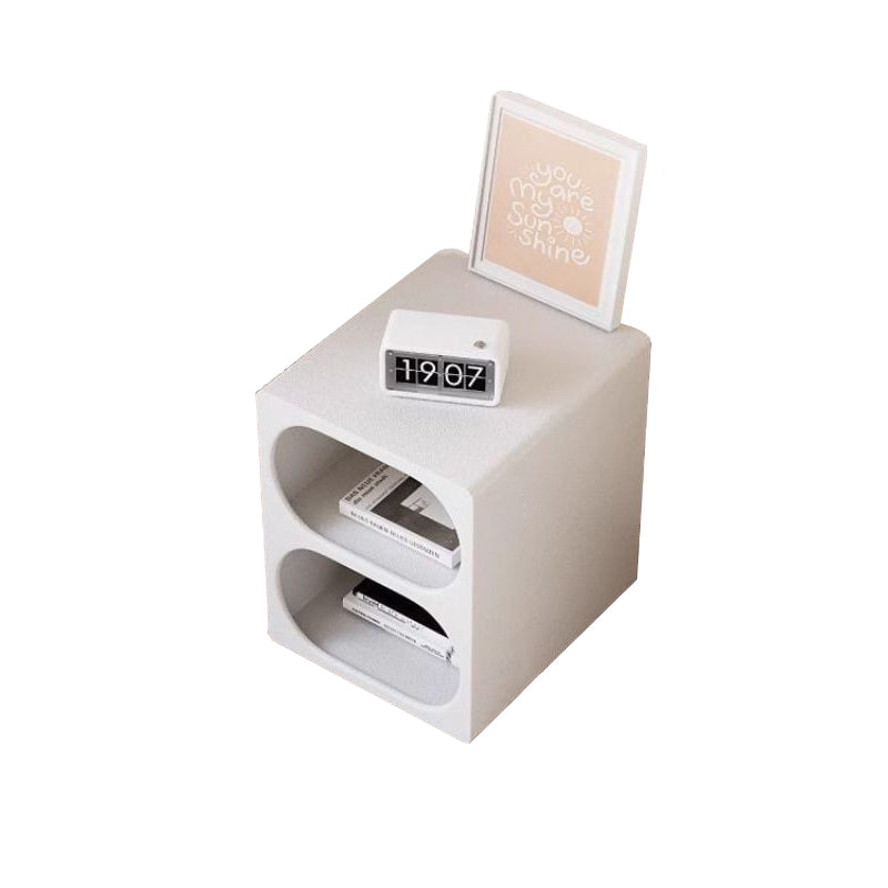 Modern Minimalist Rounded MDF Narrow White Nightstand Open Shelf 3-Tier For Bedroom