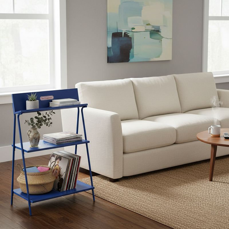 Modern Minimalist Rectangular Carbon Steel MDF Display Rack 3-Tier For Living Room