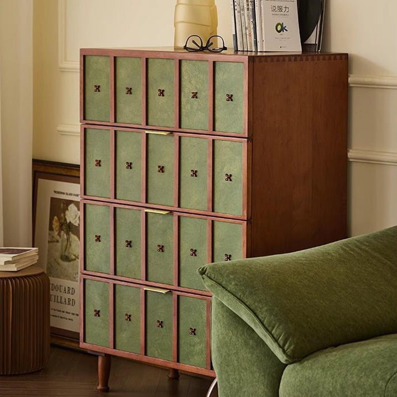 Contemporary Retro Cherry Wood Rectangular Storage Cabinet With 4 Drawers For Living Room