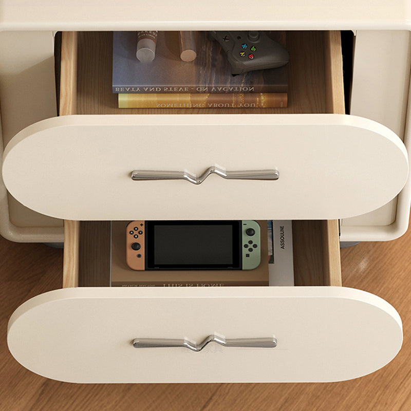 Contemporary Creative Solid Wood Faux Leather Rounded Rectangular Nightstand With 2-Drawer Storage For Bedroom