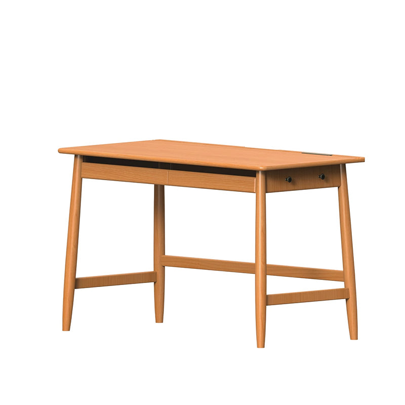 Modern Minimalist Solid Cherry Wood Glass Rectangular Desk With 2 Drawers & Side Hook For Home Office