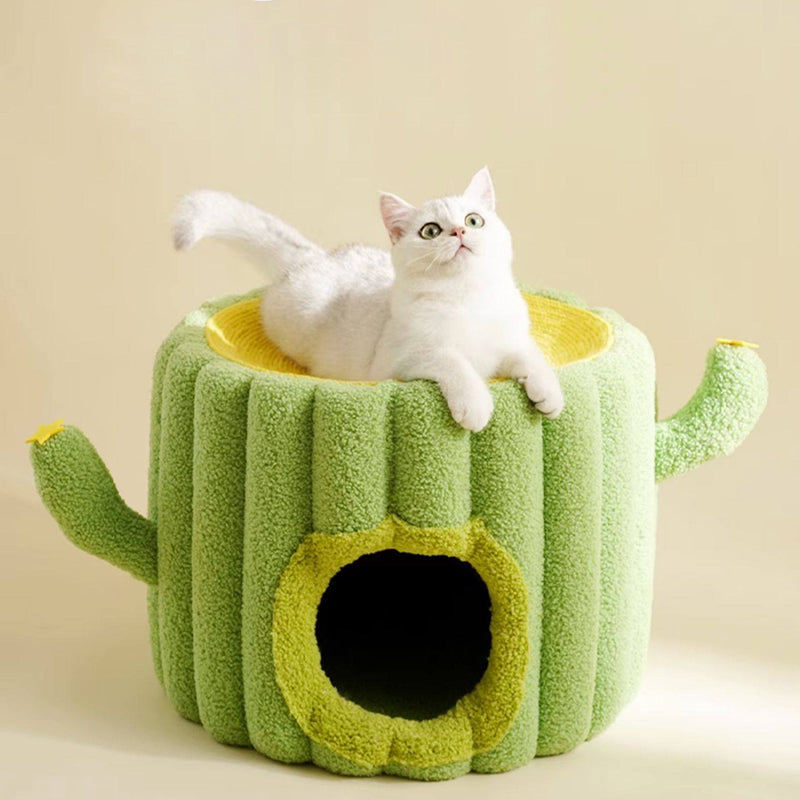 Contemporary Creative Round Velvet Fabric Hemp Rope 1-Condo Cat Bed For Bedroom