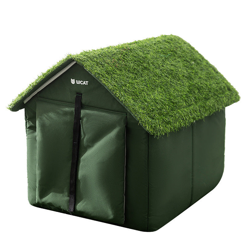 Contemporary Creative House-Shaped Oxford Fabric Non-Woven Fabric Anti-Slip Dotted Fabric PE Outdoor Waterproof Cat Bed Dog Bed With Door Curtain For Garden