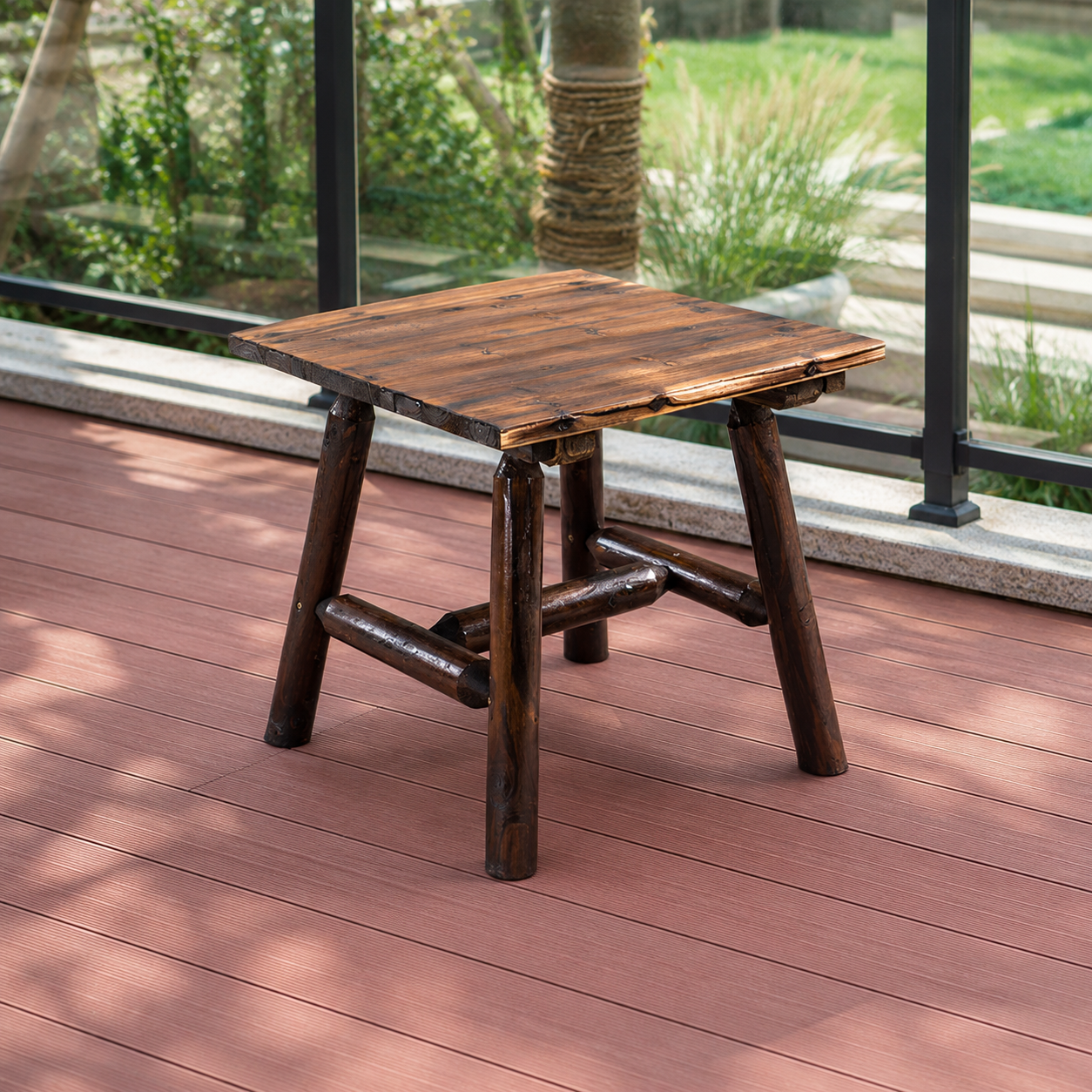 Traditional Rustic Cedar Rectangular Outdoor Coffee Table Recliner Adjustable Backrest For Outdoor