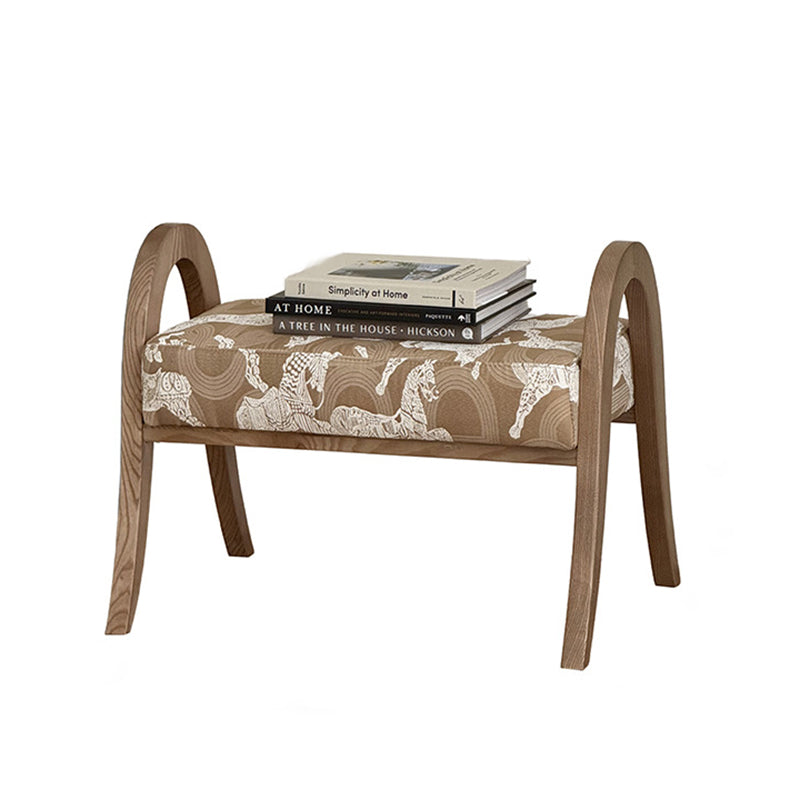 Traditional French Arch Rectangular Curved Ash Wood Jacquard Fabric Low Stool Backless Armless For Living Room