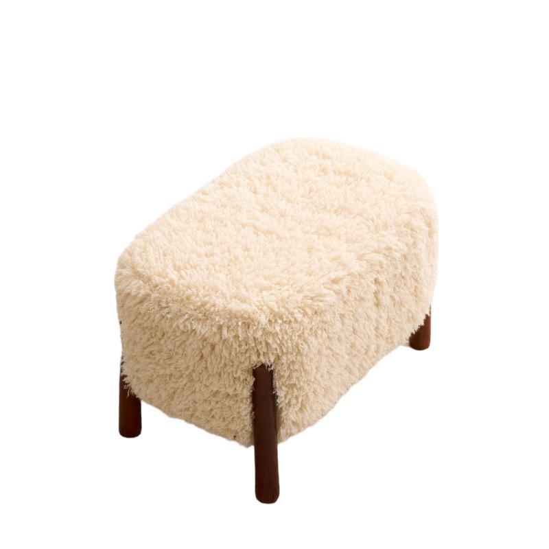 Contemporary Nordic Rectangular Sherpa Fabric Solid Wood Low Stool Backless Armless For Living Room