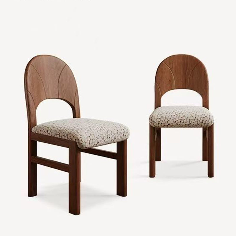 Traditional French Curved Solid Wood Sherpa Fabric Velvet Dining Chair Backrest Armless For Dining Room & Kitchen