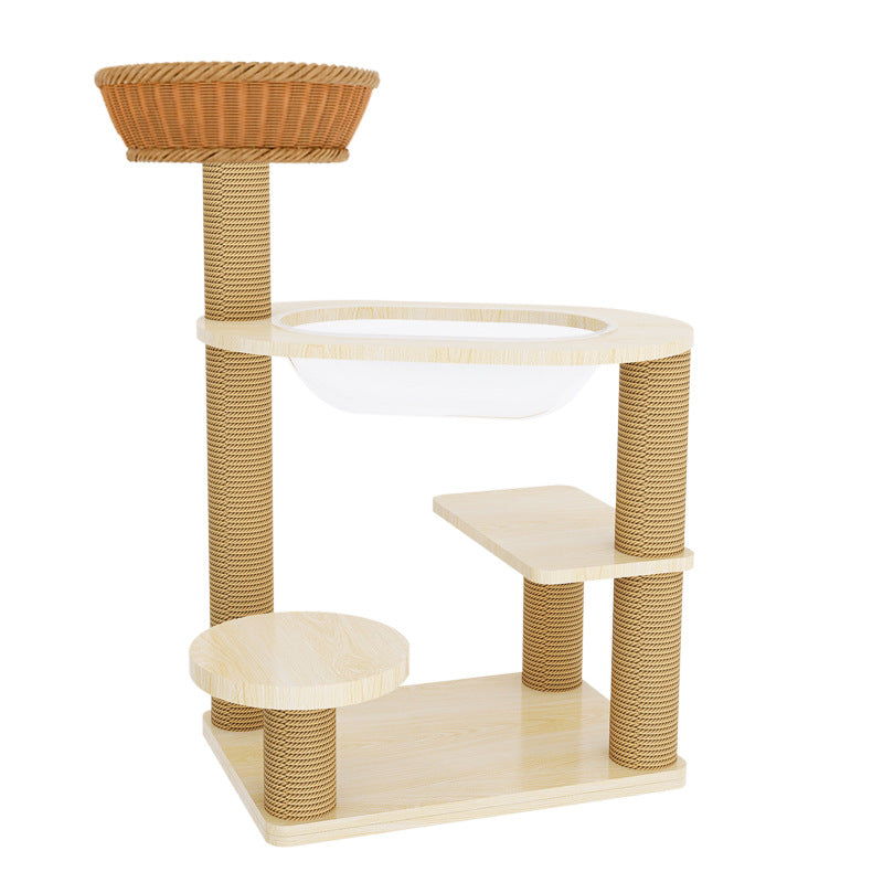Contemporary Creative Cylindrical Solid Wood Acrylic Hemp Rope PP Cat Tree For Living Room